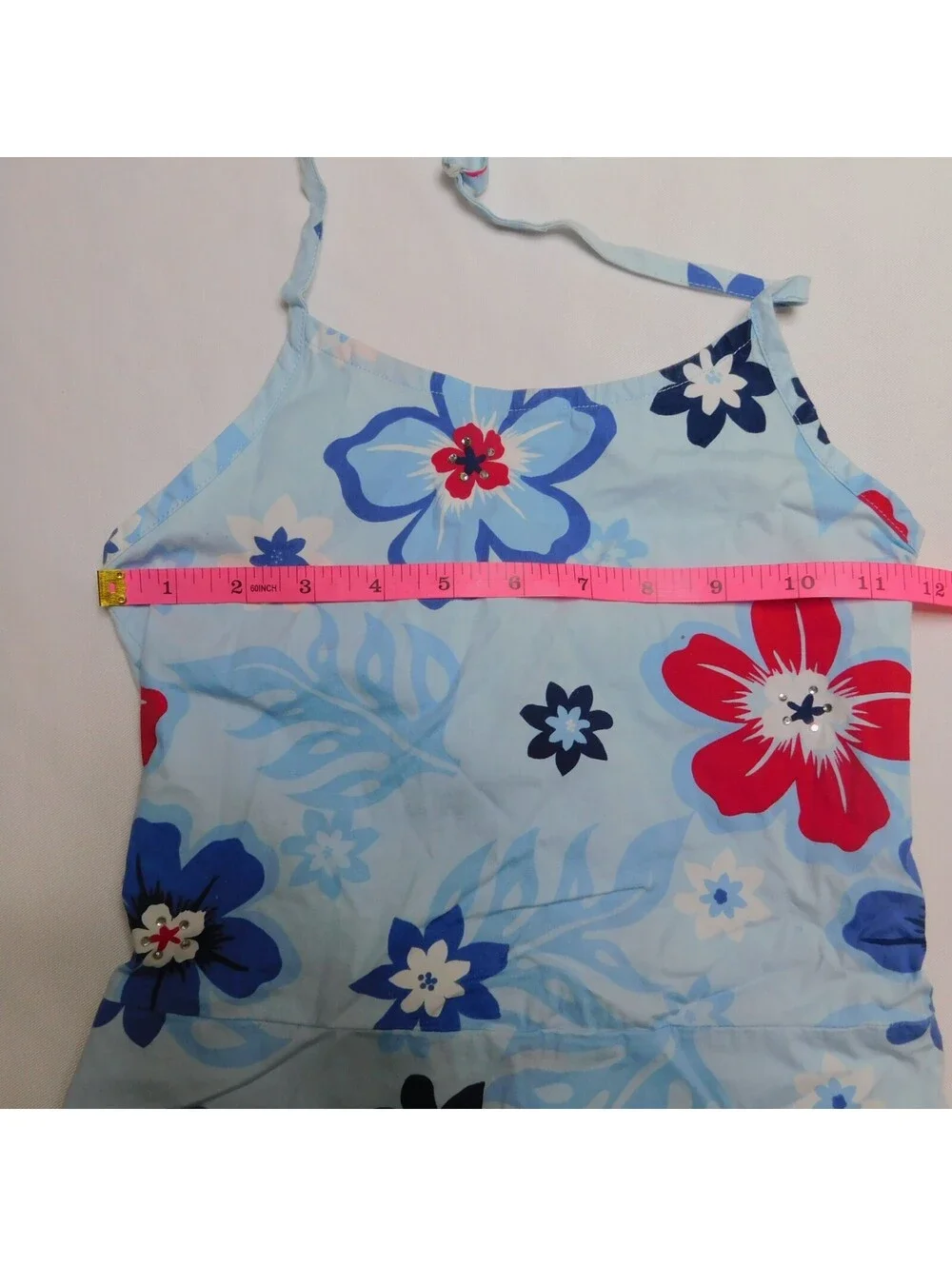 Vintage Limited Too Girls Light Blue Floral Halter Dress Romper Size 8 Y2K 90s